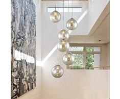 Moderne Hängelampe Kugel Glas drehbar-Treppenleuchte K9 Crystal Pendelleuchte Retro LED G14 Kristall-Lampe Esstischleuchte Höheverstellbar Pendellampe für Wohnzimmer Schlafzimmer,Smokegray,6lights