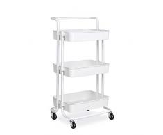 alvorog Servierwagen Küchenwagen Rollwagen Allzweckwagen Roll Regal für Küche Bad Büro mit Rollen 3 Etagen Weiß