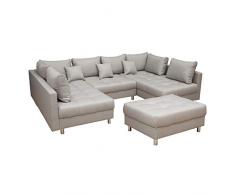 Riess Ambiente Moderne XXL Sofa Kent 305cm hellgrau Federkern inkl. Hocker und Kissen Schlafsofa Schlafcouch Couch Wohnlandschaft Eckcouch Couchgarnitur