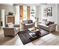 Cavadore Sessel Ammerland inkl. Federkern und Kopfteilverstellung / Großer Polstersessel im Landhausstil / Passend zur Sofagarnitur Ammerland / 101 x 84 x 93 / Strukturstoff weiß-beige