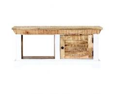 Tidyard Raues Mangoholz Massiv Couchtisch mit 1 Tür 1 Fach Beistelltisch Wohnzimmertisch Kaffeetisch Sofatisch Holztisch Tisch Weiß Braun 90x50x40cm