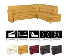 Cavadore Ecksofa Cassada mit Schlaffunktion und Federkern / Großes Leder-Schlafsofa mit Relaxfunktion und Schublade als Stauraum / Chromfarbene Füße / Größe: 265 x 90 x 240 cm (BxHxT) / Bezug in 100 % Echtleder / Farbe: Curry (Gelb)