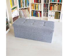 Relaxdays Sitzbank mit Stauraum Leinen faltbar 76x38x38cm stabil Sitztruhe Sitzhocker (grau)