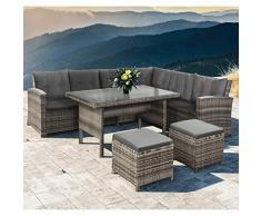 ArtLife Polyrattan Sitzgruppe Lounge Santa Catalina beige-grau – Gartenmöbel-Set mit Eck-Sofa, 2 & Tisch - bis 6 Personen - wetterfest & stabil