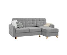 Selsey Velvet - Schlafsofa / Ecksofa in Hellgrau mit Stoffbezug Schlaffunktion Bettkasten Ottomane beidseitig montierbar