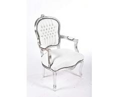 Barocksessel Luis in Blattsilber Kunstleder weiß mit Edelsteinen