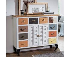 Wohnling Sideboard Farid 120x105x40 cm Vintage-Stil Mango Massivholz/Metall | Design Kommode Schmal Bunt | Dielenkommode Standschrank Hoch | Anrichte Schlafzimmer Massiv | Schubladenkommode Flur