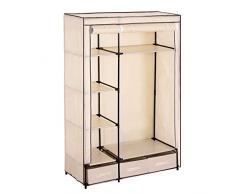 WOLTU SS5027cm Kleiderschrank Stoff, Garderobenschrank Faltschrank, Stoffkleiderschrank mit Kleiderstange mit Schublade, Crème Weiss, 110x46x168 cm