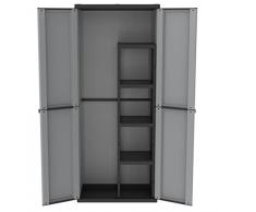 Kreher Spindschrank, Kunststoffschrank in Grau. Mit Regal und Freifach für z.B. Besen. Abschließbar. Maße ca. 67 x 38 x 164 cm.