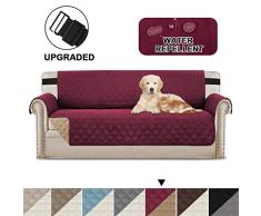 BellaHills Sofabezüge Sofa Schonbezug Reversible Faux Cotton Furniture Sofa Protector mit Riemen, Schutz vor Haustieren, Flecken, Verschleiß und Abrieb (Sofa/Dreisitzer: Burgund/Tan)