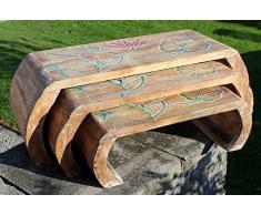Opiumtisch Beistelltisch Blumentisch Brücke Handarbeit hell Lotos bunt Tisch 15M