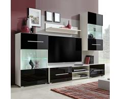 Tidyard Fünfteilige Wohnwand TV-Schrank mit LED-Beleuchtung WandRegal Anbauwand Wohnzimmer-Set Schrankwand TV Lowboard Hängeschrank Wohnzimmerschrank