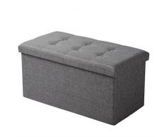 WOLTU Sitzhocker mit Stauraum Sitzbank Faltbar Truhen Aufbewahrungsbox, Deckel Abnehmbar, Gepolsterte Sitzfläche aus Leinen, 76x37,5x38 cm, Dunkelgrau, SH10dgr-1