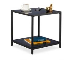 Relaxdays Beistelltisch, quadratischer Couchtisch, Schwarzglas, Metall & MDF, modern, Wohnzimmer, 50x50x50 cm, schwarz