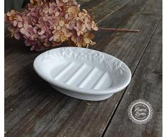Flair Vitrine Seifenschale Seifenablage Schale -Pansy White- Keramik weiß Bad Nostalgie Landhaus Shabby French