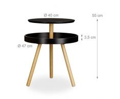 Relaxdays Beistelltisch rund schwarz, Holz, Birke, Ablage, Dreibein Sofatisch, Couchtisch, HxBxT: 55 x 47 x 47 cm, black