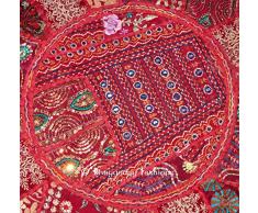 Indian Round Patch Work Embroidered Ottoman Pouf, Indian Round Ottoman Stool Pouf Pillow Patterned Cocktail Vintage Hassock Pouffe, Cotton Handmade Ottoman Pouf, 18x13 Inch. By Bhagyoday by BhagyodayFashions