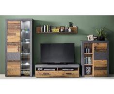 Wohnwand Indy Set 4 teilig Holz graphit grau Matera Wohnzimmer Anbauwand mit LED
