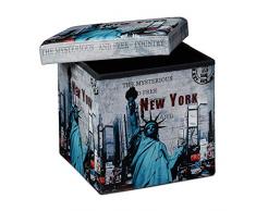 Relaxdays Faltbarer Sitzhocker 38 cm stabiler Sitzwürfel mit trendigen Motiven als praktische Fußablage als Sitzwürfel mit bedrucktem Kunstleder als Aufbewahrungsbox mit Stauraum und Deckel, New York
