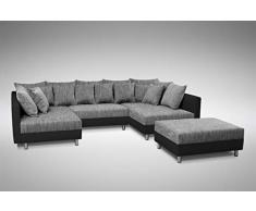 Küchen-Preisbombe Sofa Couch Ecksofa Eckcouch in schwarz/hellgrau Eckcouch mit Hocker- Minsk XXL