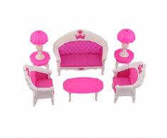Greatangle Nette Cartoon Prinzessin Kinder Spielzeug Traumhaus Puppe Vintage Sofa Stuhl Couch Schreibtisch Lampe Möbel Set zerlegt Weltweit Pink & Weiß