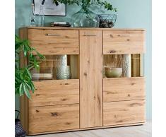 Lomadox Highboard Esszimmer Vitrine 150cm, Asteiche Bianco massiv geölt, inkl. LED