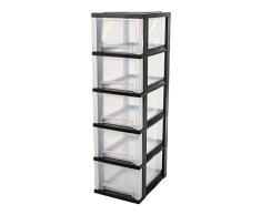 IRIS, Schubladenschrank / Schubladenbox / Rollwagen / Rollcontainer / Werkzeugschrank Smart Drawer Chest, SDC-305, mit Rollen, Kunststoff, schwarz / transparent