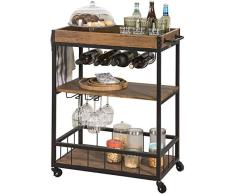 SoBuy FKW56-N Servierwagen mit 2 Ablagen und einem abnehmbaren Tablett Küchenwagen Rollwagen Metall, rollbar BHT ca.:79x90x40cm
