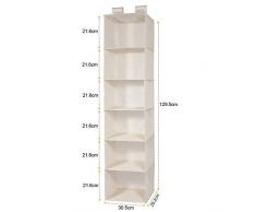 MaidMAX Hängeaufbewahrung Kleiderschrank Organizer, Hängeregal Hängeorganizer mit 6 Breiten Fächern, hängender Stoffschrank, Schrank Ordnungssystem für Camping, Vlies-Gewebe, faltbar- beige stabil