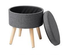 WOLTU Sitzhocker mit Stauraum Fußhocker Aufbewahrungsbox, Deckel Abnehmbar, Gepolsterte Sitzfläche aus Leinen, Massivholz, Dunkelgrau, SH08dgr-1