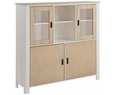 Loft24 Insel Vitrine Vitrinenschrank Highboard Schrank Esszimmer Küche Glastür Kiefer massiv weiß Hellbraun