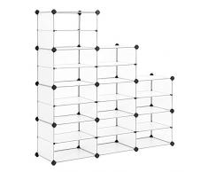 SONGMICS Würfelregal, Schuhregal, Regalsystem aus Kunststoff, mit Trennwänden, Gummihammer inklusive, für Ankleidezimmer, Wohnzimmer, Schlafzimmer, weiß LPC501W