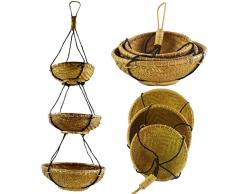 Simandra Rattan Hängekorb, Bambus Hängeregal, Boho Unikat, Hänge-Etagere Regal Dekorative Korbhänger