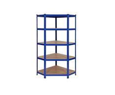 Stabiles Stahl-Eckregal für die Garage, 150 kg Traglast pro Regal, 5 Regalböden, 150 x 75 x 30 cm (L x B x T)