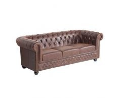 Chesterfield 3er Sofa 200cm Vintage Braun Mit Knopfheftung Und Federkern 3-Sitzer Couch