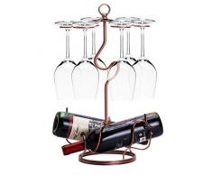 ZWMM Besteckhalter Stemware Weinglas Bronze Metall Weinglas Cup Rack Halterung Freistehende Tischplatte Stemware Display Rack Weinflaschenhalter und 6 Haken für Standschrank Küchenbar Lagerung