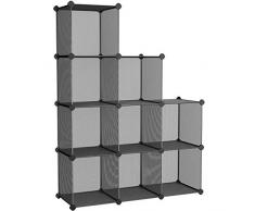 SONGMICS DIY Bücherregal mit 9-Metallgitter-Würfel, Schuhregal, Regalsystem, Steckregal, Schrank mit Fächern für Schlafzimmer, gratis Gummihammer, Schwarz, 93 x 31 x 123 cm (B x T x H) LPL115H
