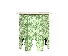Marokkanischer Tisch Beistelltisch aus Holz Charka Grün ø 50cm rund | Orientalischer Runder Hocker Blumenhocker klein für Ihre Wohnzimmer oder Küche | Orientalische Beistelltische als Dekoration
