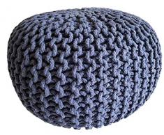 Sitz-Hocker Deko-Hocker Dekohocker Fuß-Ablage Pouf Sitzpouf Sitzpuff Grobstrick Optik Ø 45 cm x 30 cm, 100% Handarbeit extra schadstofffreie Füllung - extra fest und hart, versch. Farben (Blau-SB)