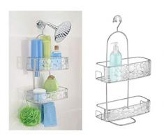 iDesign Bubbli Dusch Caddy zum Hängen | Duschablage ohne Bohren mit 2 Körben und Haken | Badregal für Dusche und Badewanne | Metall silber