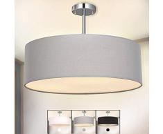 Deckenleuchte, SPARKSOR Stoff Deckenlampe, Grau Rund Pendelleuchte für Wohnzimmer Schlafzimmer Küche Esszimmer, Durchmesser 45cm, Chrom matt, Warmweiss 3-flammig E27