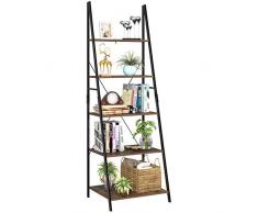 Homfa Standregal Leiterregal mit 5 Etagen Bücherregal Hochregal Küchenregal Aufbewahrungsregal Pflanzenregal Blumrenregal Badregal aus Metall Holz Vintage Industrial Schwarz 180.5x60x50.3cm