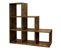 VASAGLE Treppenregal, Bücherregal mit 6 Würfeln, Leiterregal, Würfelregal, freistehendes Regal, Raumteiler, für Büro, Wohnzimmer, Schlafzimmer, Vintage, Dunkelbraun LBC63BX