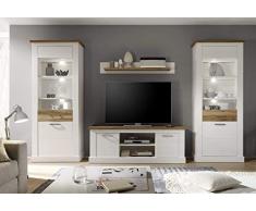 Newfurn Wohnwand Anbauwand Landhaus Wohnzimmerschrank Wohnlandschaft Mediawand Fernsehschrank II 340x210x 52 cm (BxHxT) II [Caio.Two] in Pinie Weiß Struktur/Pinie Weiß Struktur Wohnzimmer