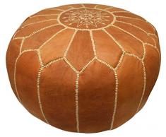 Maison Andaluz Marokkanischer Lederhocker – Hellbraun mit leichter Stickerei – (gefüllt) 55 x 55 x 30 cm – schwer