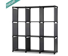 LENTIA Treppenregal DIY Würfelregal Cube Storage Aufbewahrungsregal Standregal Regale Standregal modulares Ausstellungsregal für Flur,Wohnzimmer und Kinderzimmer Schwarz 110*105*30cm (9-Würfel-Regal)