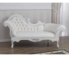 SIMONE GUARRACINO LUXURY DESIGN Recamiere Joana Moderner Barock Stil Chaiselongue-Sofa weiß lackiert und Blattsilber Kunstleder weiß Crystal Sw Knöpfe