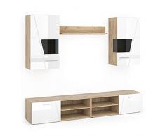 Vicco Wohnwand Montana Hochglanz Anbauwand Schrankwand TV Lowboard Hängeschrank (Weiß Hochglanz/Eiche Matt)