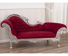 SIMONE GUARRACINO LUXURY DESIGN Recamiere Joana Moderner Barock Stil Chaiselongue-Sofa Blattsilber Samt Bordeaux Crystal Sw Knöpfe