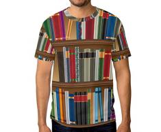 DEZIRO Bibliotheksregal mit Alten Büchern Bild Herren Arbeitskleidung T-Shirt Kurzarm - Mehrfarbig - X-Groß